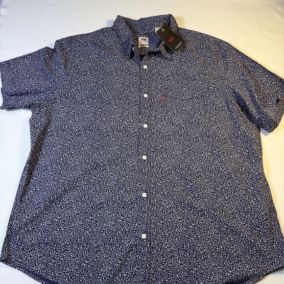 LEVIS Short Sleeve Button Front Shirt Mens Size XXL Cotton Blue White Floral NWT - Picture 1 of 10